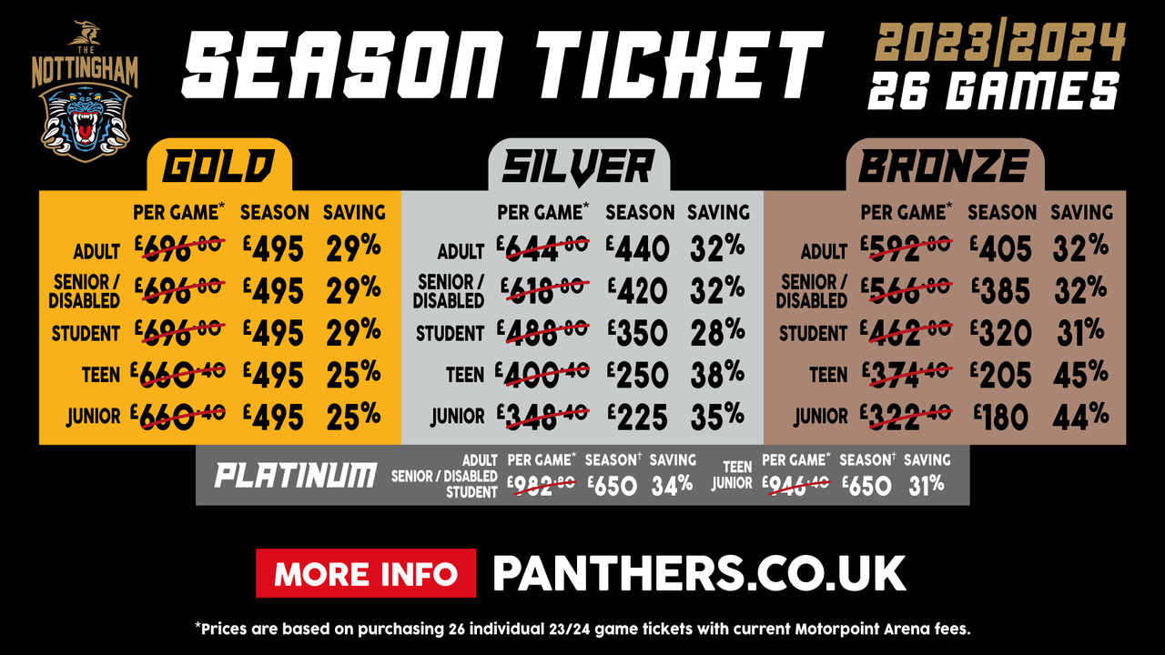 SEASON TICKETS FOR 202324 NOW ON GENERAL SALE Nottingham Panthers